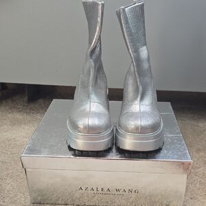 Azalea Wang Silver Heeled Boots for Women